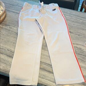 New Balance Kids Light Gray Baseball Pants with Red Stripe